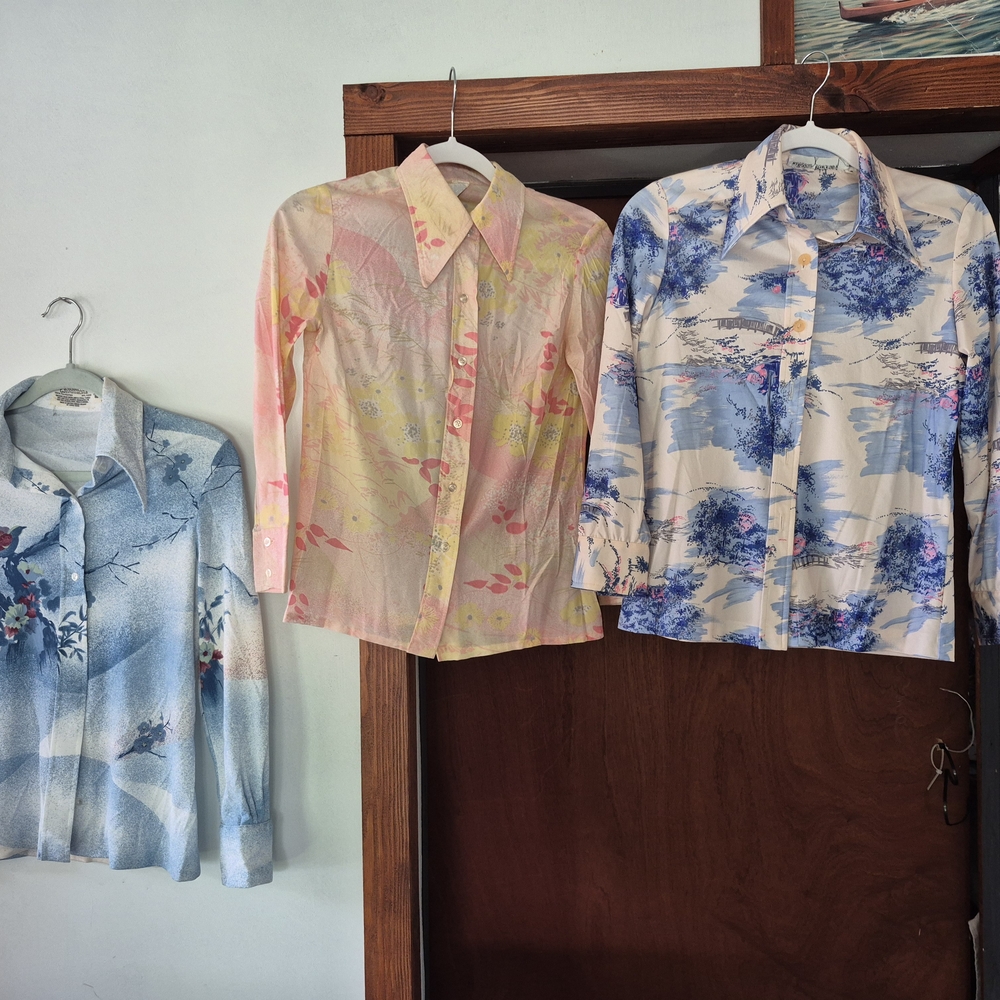 Vintage 1970s, LOT of 4, Elegant Floral Button Down Shirt.